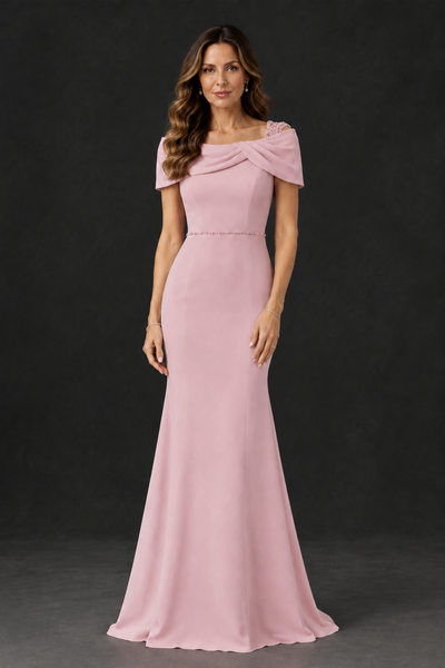 BOLODOO Dusty Rose Mother of the Bride Dress with Draped Cape Detail - Dusty Rose - Dusty_Rose_1