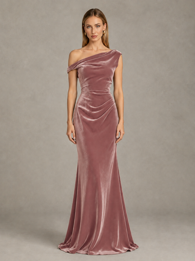 BOLODOO Dusty Rose One-Shoulder Velvet Mermaid Evening Gown - Dusty Rose - Dusty Rose_1