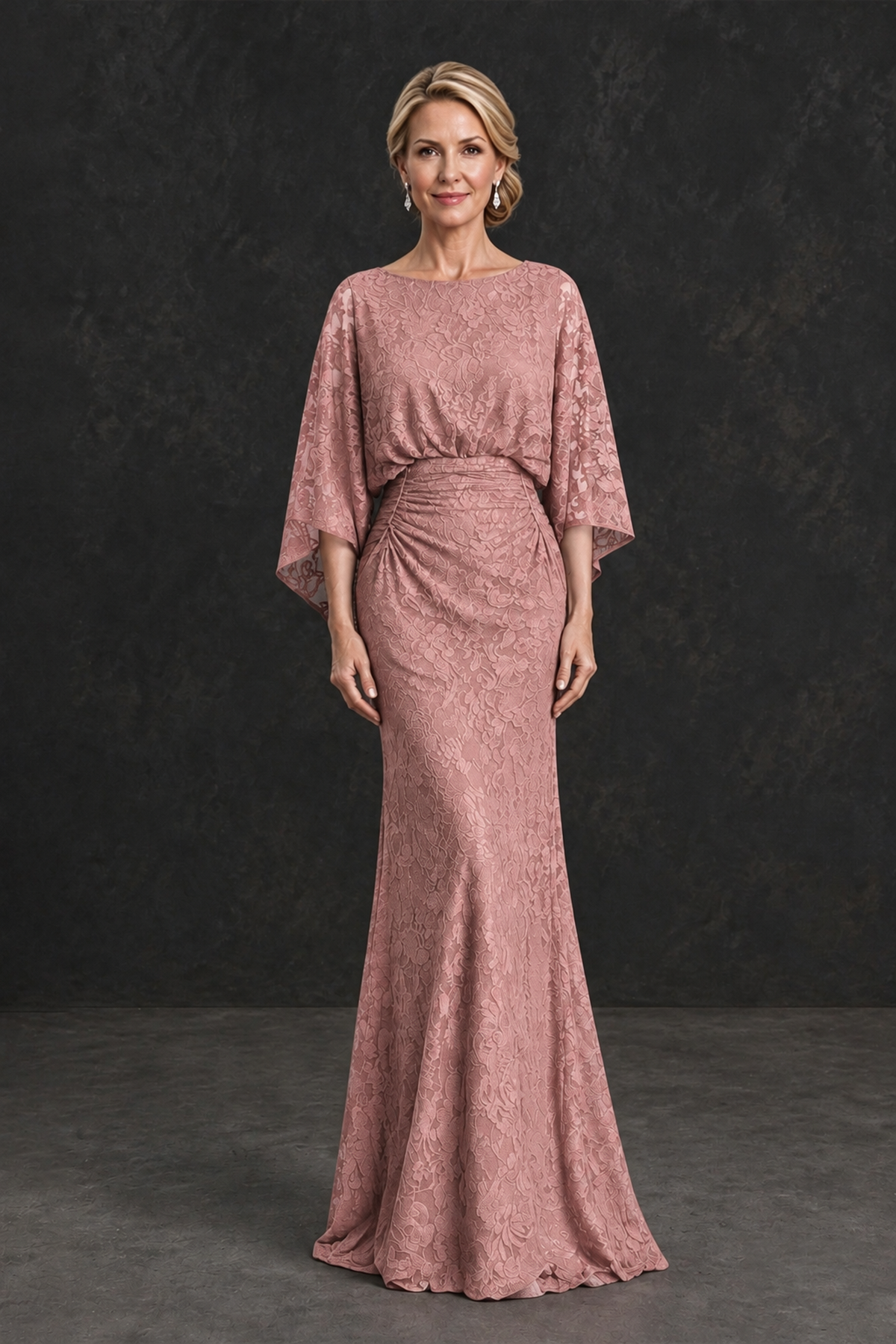 BOLODOO Dusty Rose Lace Flutter Sleeve Mother of the Bride Dress - Dusty Rose - Dusty Rose_1