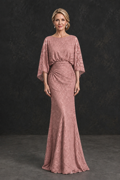 BOLODOO Dusty Rose Lace Flutter Sleeve Mother of the Bride Dress - Dusty Rose - Dusty Rose_1