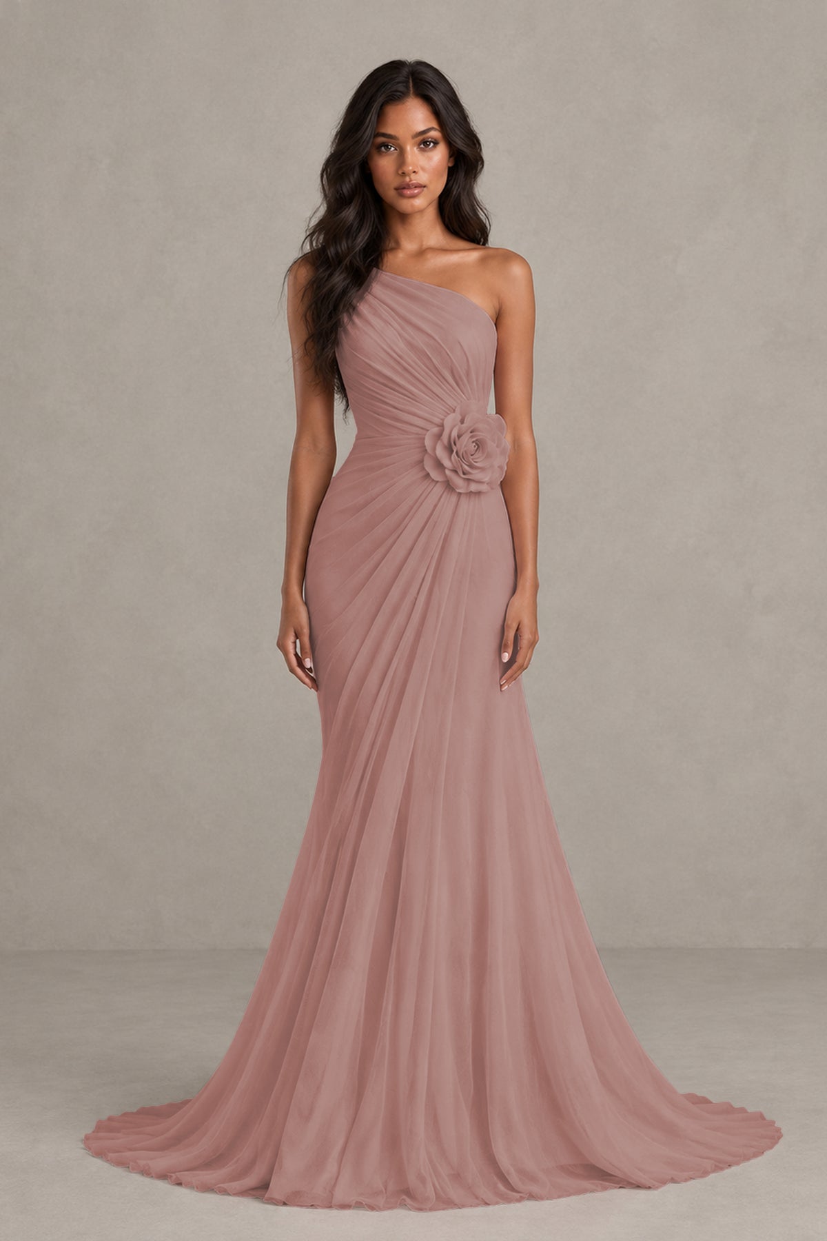 BOLODOO Dusty Rose One-Shoulder Floral Ruched Maxi Dress - Dusty Rose