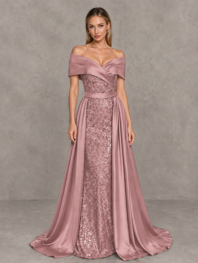 BOLODOO Dusty Rose Sequin Mermaid Evening Dress with Detachable Satin Overskirt and Sweep Train - Dusty Rose - Dusty Rose_1