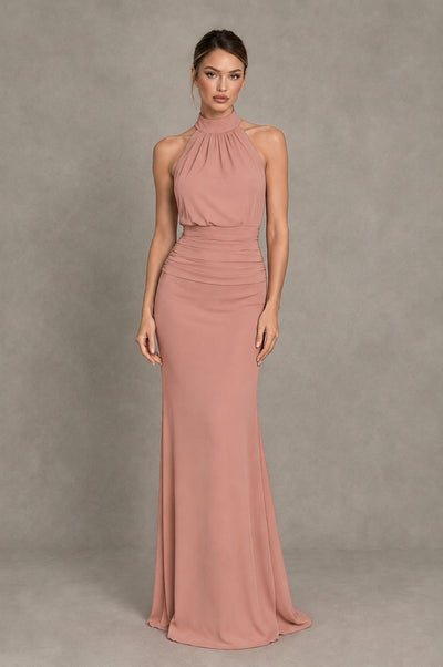 BOLODOO Dusty Rose Chiffon Halter Maxi Formal Wedding Guest Dress - Dusty Rose - Dusty Rose_1