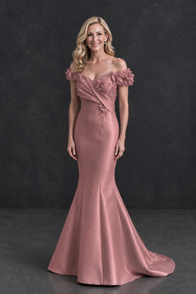 BOLODOO Dusty Rose Off-Shoulder Floral Mermaid Mother of the Bride Dress - Dusty Rose - Dusty Rose_1