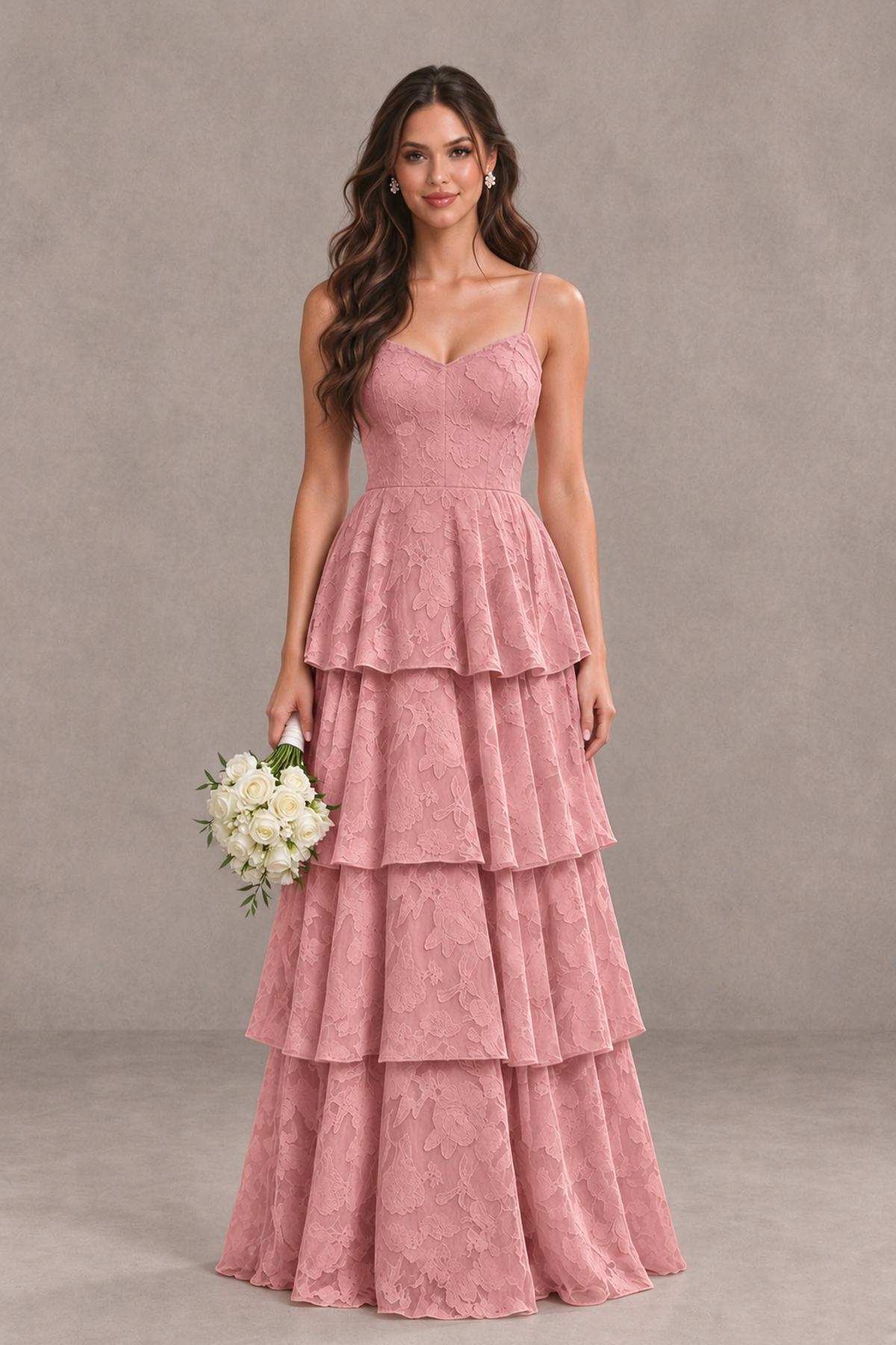 BOLODOO Dusty Rose Tiered Floral-Textured Spaghetti Strap Maxi Dress - Dusty Rose - Dusty Rose_1