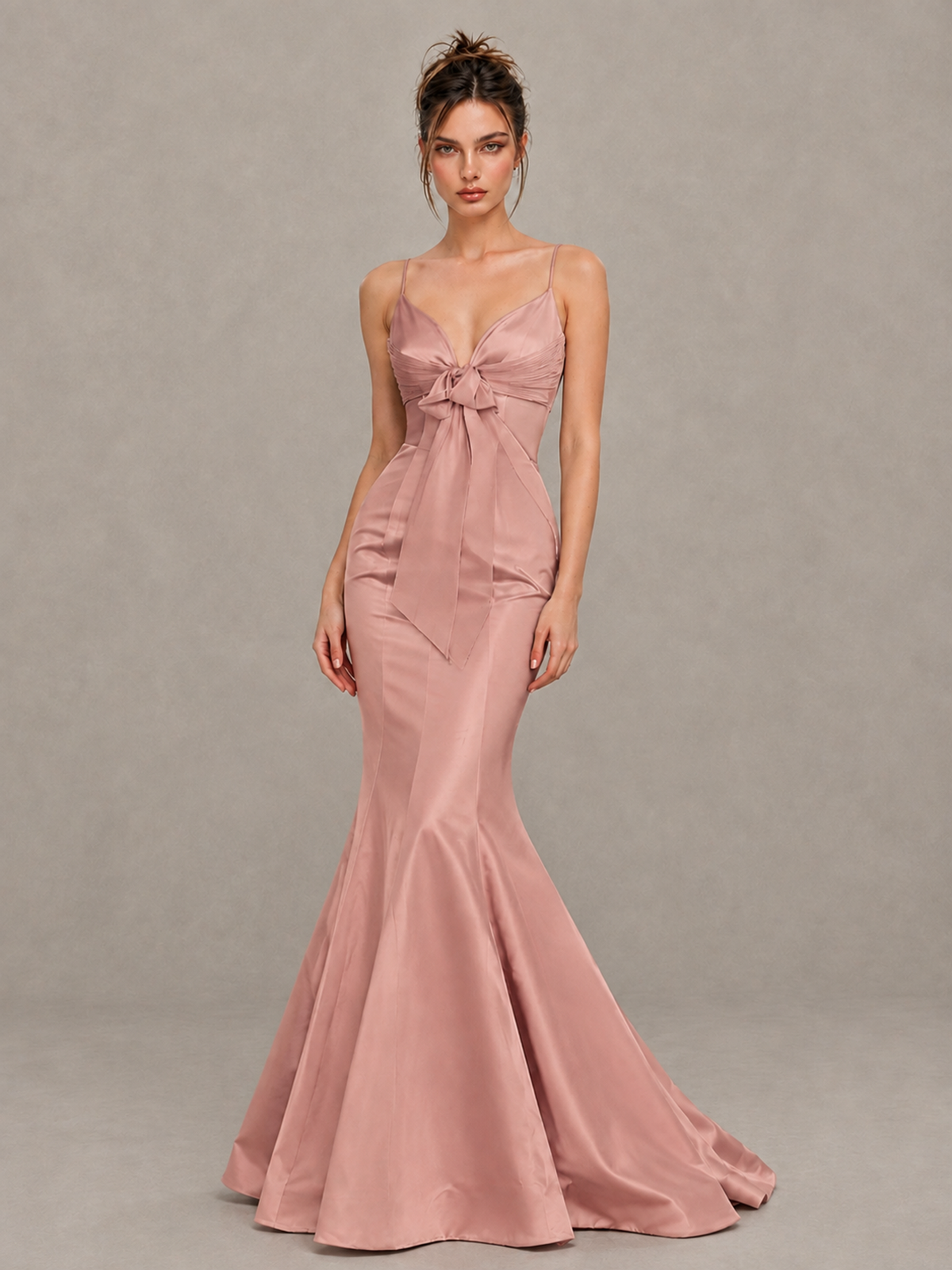 BOLODOO Dusty Rose Satin-Look Mermaid Prom Dress with Bow - Dusty Rose - Dusty Rose_1