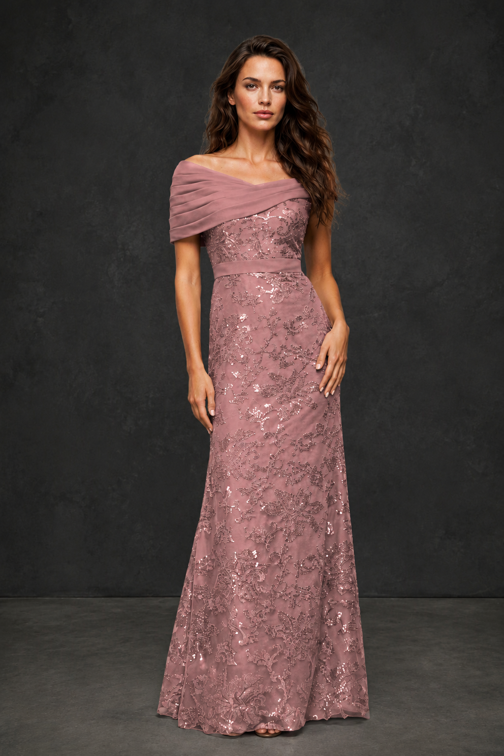 BOLODOO Dusty Rose Off-Shoulder Sequin Lace Mermaid Evening Gown | Mother of the Bride Formal Dress - Dusty Rose