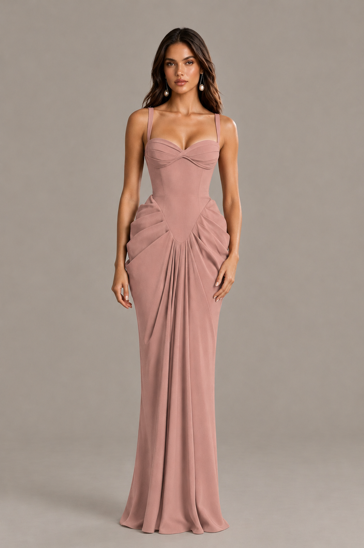 BOLODOO Dusty Rose Sweetheart Ruched Lace-Up Back Evening Gown - Dusty Rose - Dusty_Rose_1