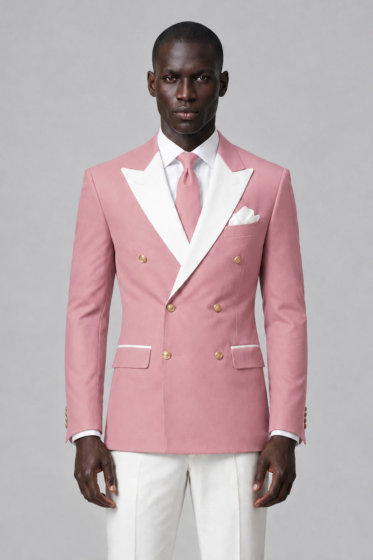 BOLODOO Men's Dusty Rose Double-Breasted Blazer & Cream Trousers Tuxeto 2-Piece Suit Set - Dusty Rose - Dusty Rose_1