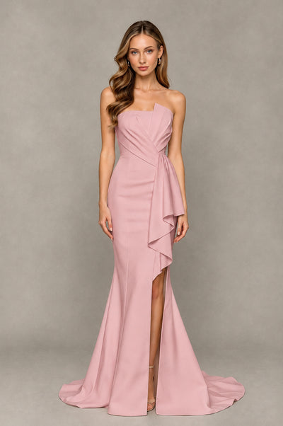 BOLODOO Dusty Rose Strapless Mermaid Evening Dress with Ruffle Slit and Train - Dusty Rose - Dusty Rose_1