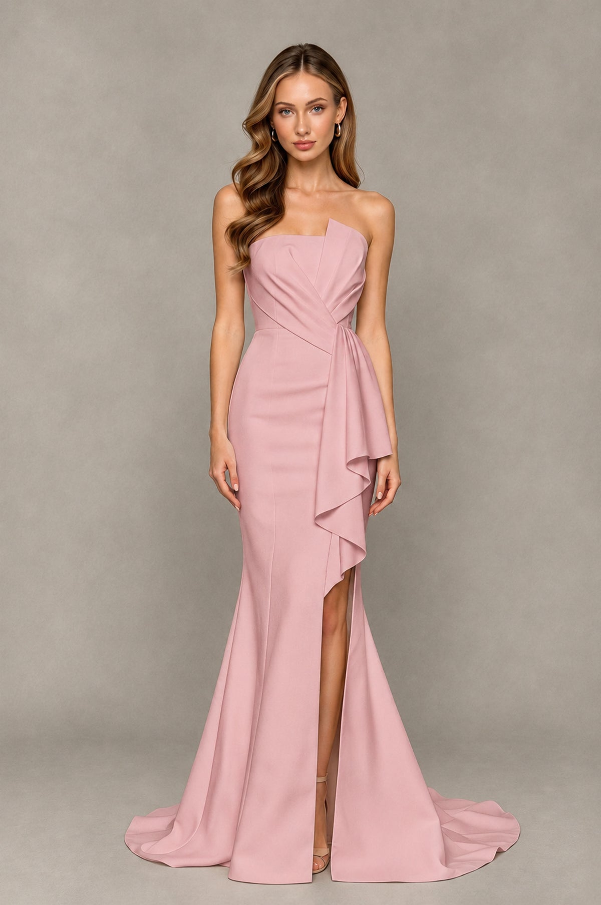 BOLODOO Dusty Rose Strapless Mermaid Evening Dress with Ruffle Slit and Train - Dusty Rose - Dusty Rose_1