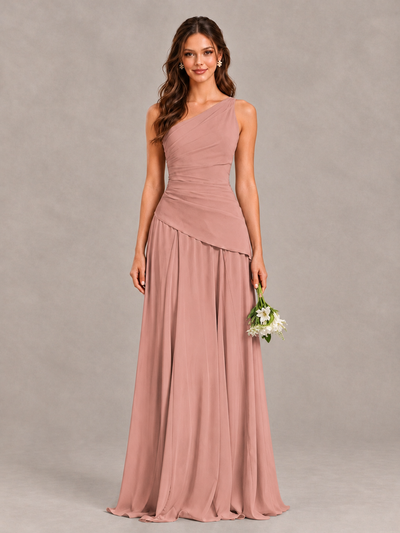 BOLODOO Dusty Rose One-Shoulder Lace-Up Back Bridesmaid Dress - Dusty Rose - Dusty Rose_1