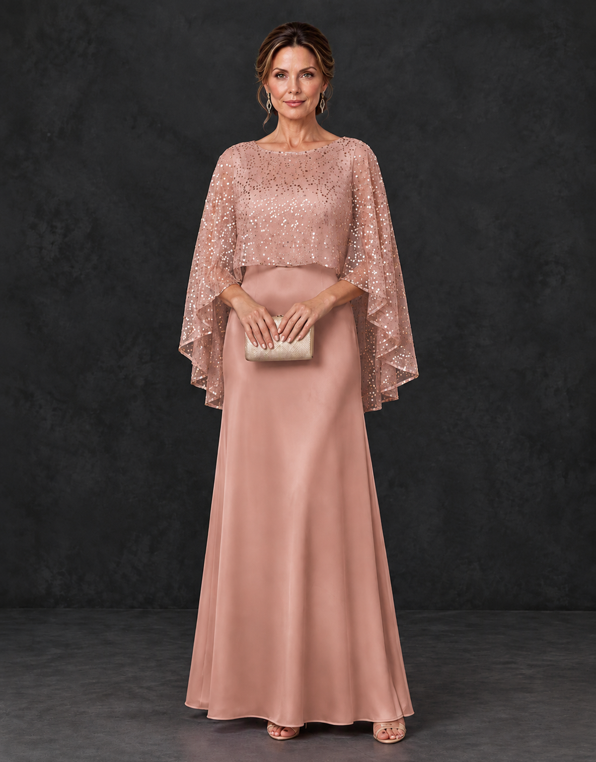 BOLODOO Dusty Rose Sparkle Cape Sleeve Mother of the Bride Dress - Dusty Rose - Dusty_Rose_1