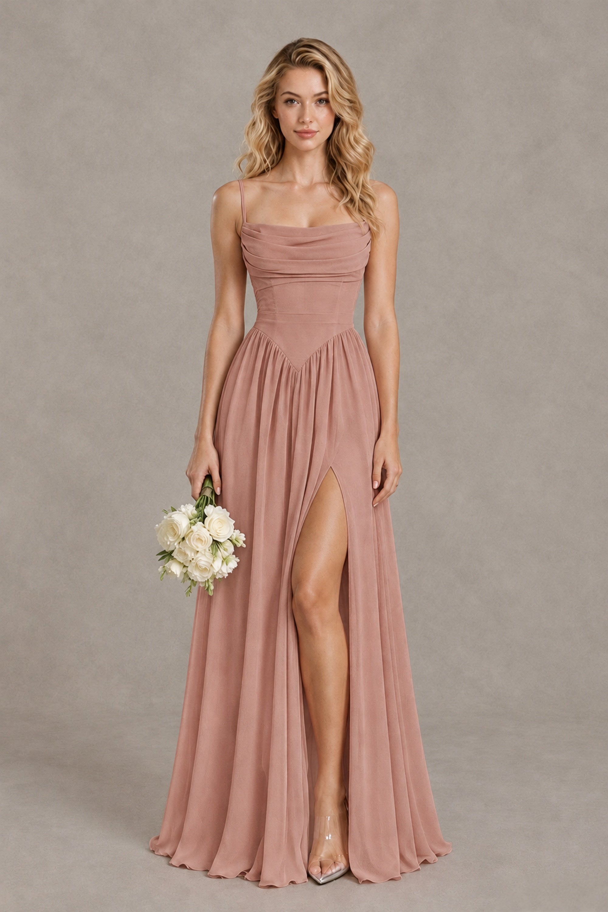 Dusty Rose A-Line Bridesmaid Dress with Slit | BOLODOO