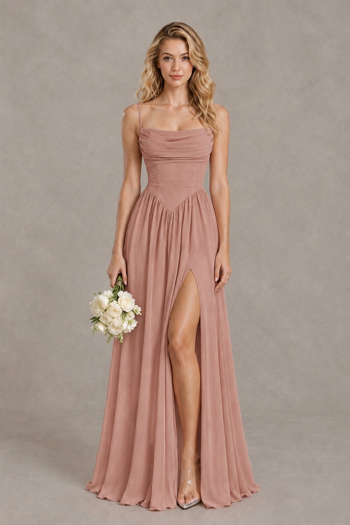 BOLODOO Dusty Rose Spaghetti Strap A-Line Bridesmaid Dress with Slit - Dusty Rose - Dusty Rose_1