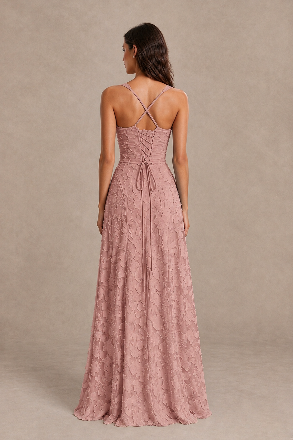 BOLODOO Dusty Rose Floral-Textured A-Line Dress with Lace-Up Back - Dusty Rose - Dusty Rose_2