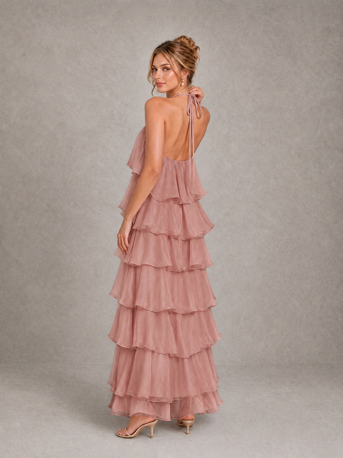 BOLODOO Dusty Rose Halter Tiered Ruffle Maxi Bridesmaid Dress - Dusty Rose - Dusty Rose_2