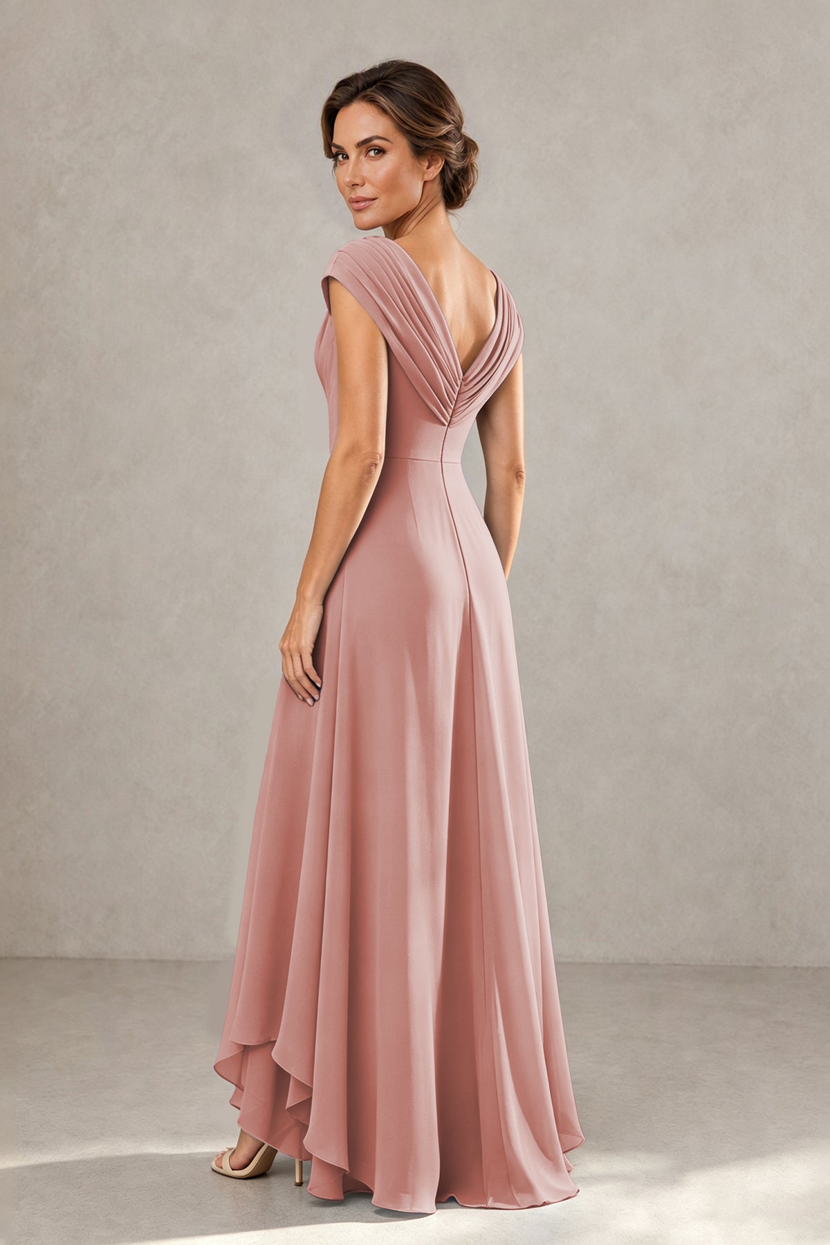 BOLODOO Dusty Rose V-Neck High-Low Mother of the Bride Dress - Dusty Rose