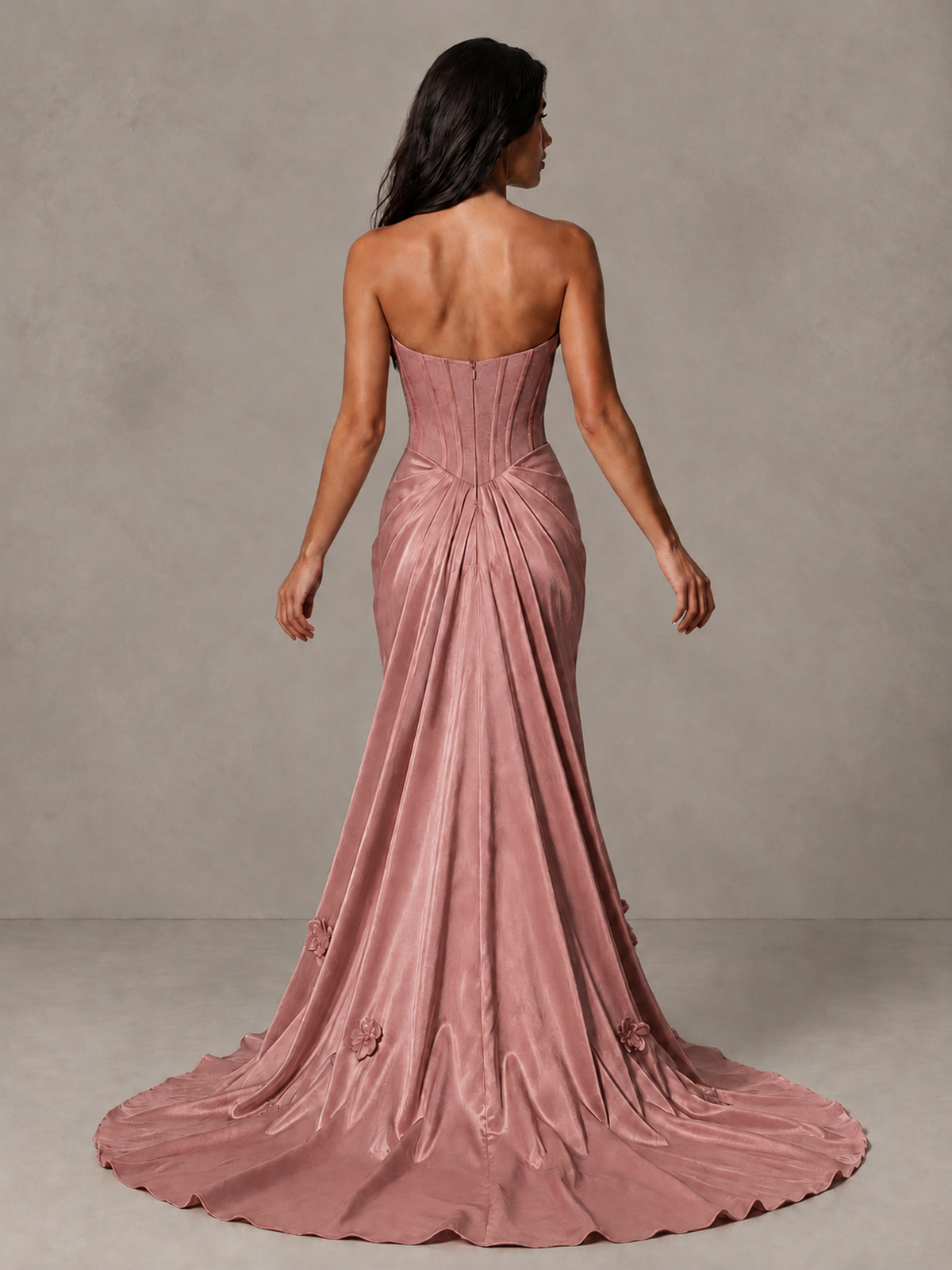 BOLODOO Dusty Rose Strapless Floral Corset Evening Gown with Train - Dusty Rose - Dusty Rose_2