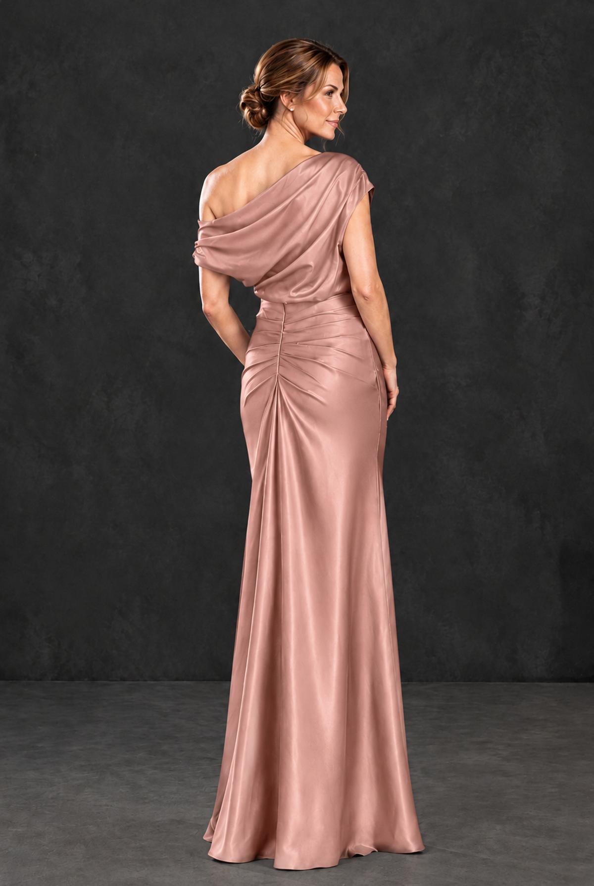 BOLODOO Dusty Rose Asymmetric Ruched Mother of the Bride Dress - Dusty Rose - Dusty_Rose_2
