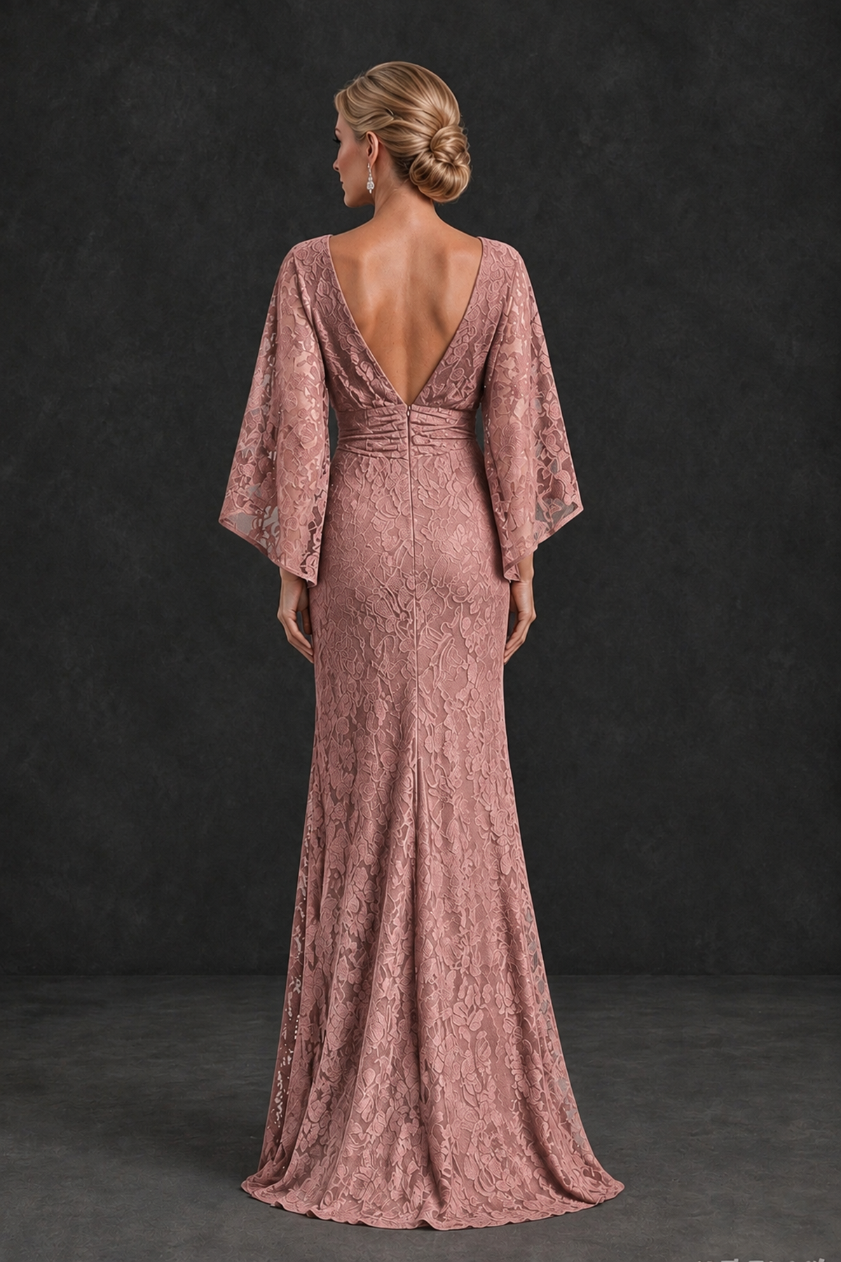 BOLODOO Dusty Rose Lace Flutter Sleeve Mother of the Bride Dress - Dusty Rose - Dusty Rose_2