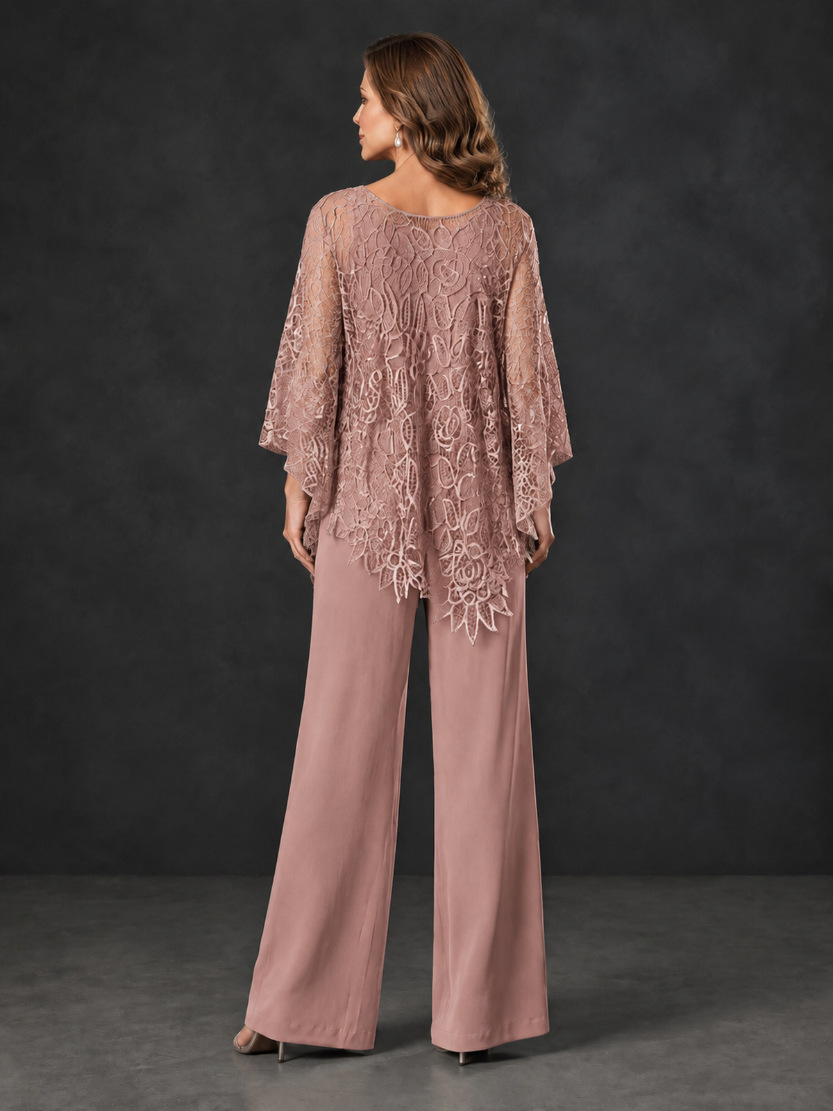 BOLODOO Dusty Rose Lace Overlay Wide-Leg Pantsuit for Mothers of the Bride - Dusty Rose