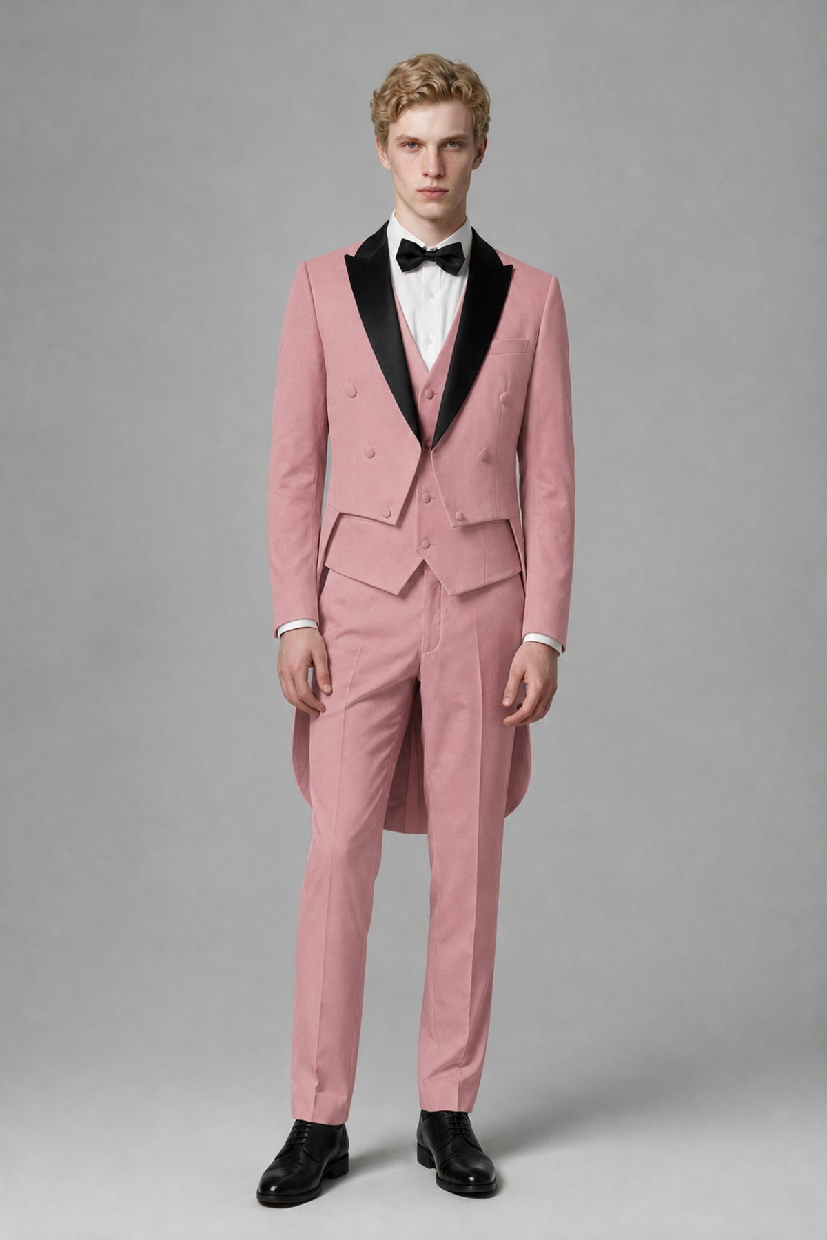 Bolodoo Men's Dusty Rose 3-Piece Tailcoat Tuxedo Suit with Vest & Trousers - Dusty Rose - Dusty Rose_2