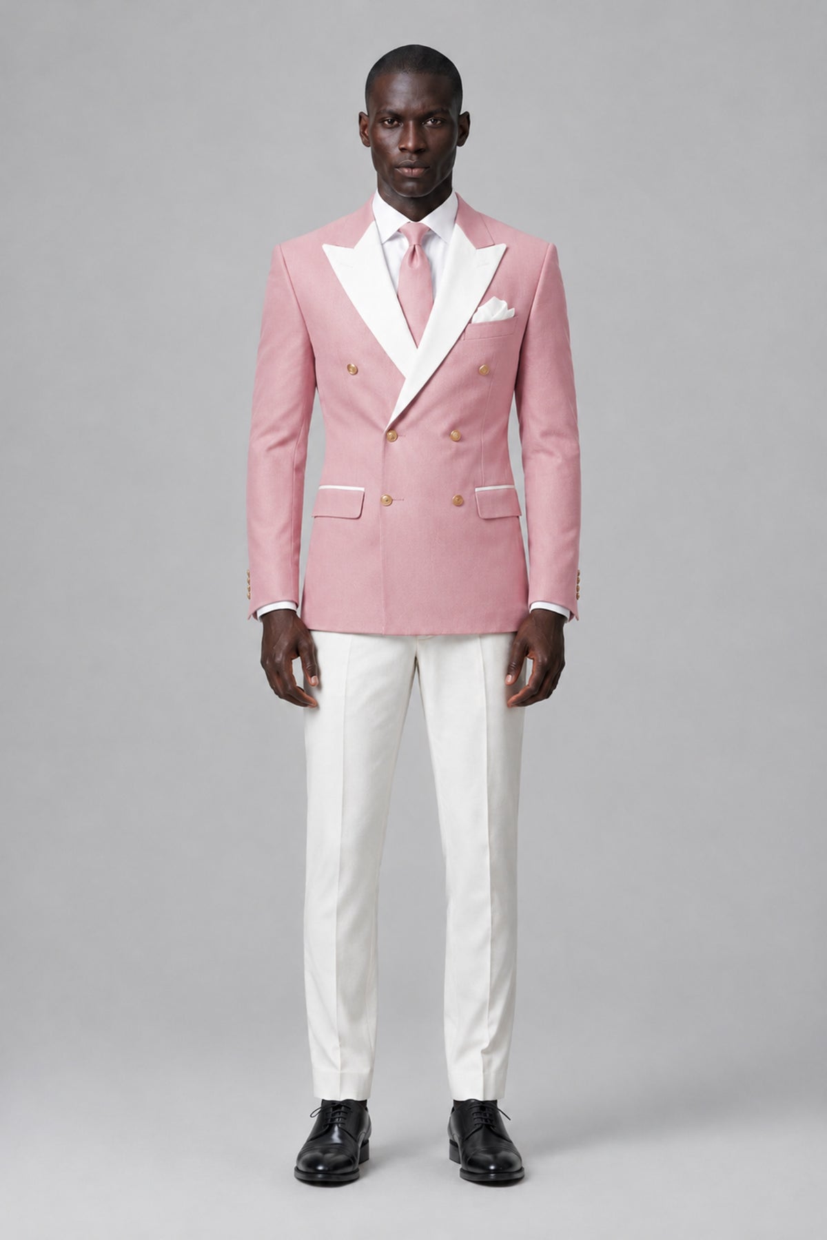 BOLODOO Men's Dusty Rose Double-Breasted Blazer & Cream Trousers Tuxeto 2-Piece Suit Set - Dusty Rose - Dusty Rose_2