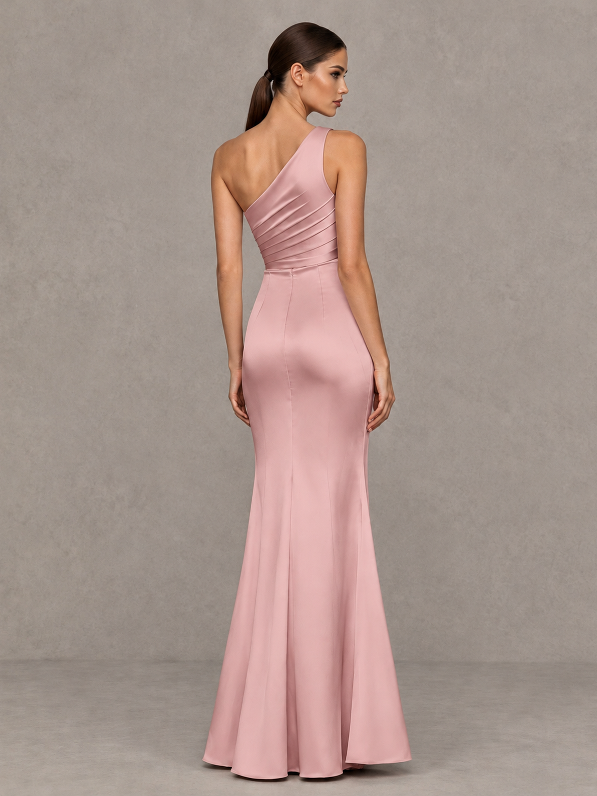 BOLODOO Dusty Rose One-Shoulder Ruched Satin-Look Evening Gown with High Slit - Dusty Rose - Dusty Rose_2