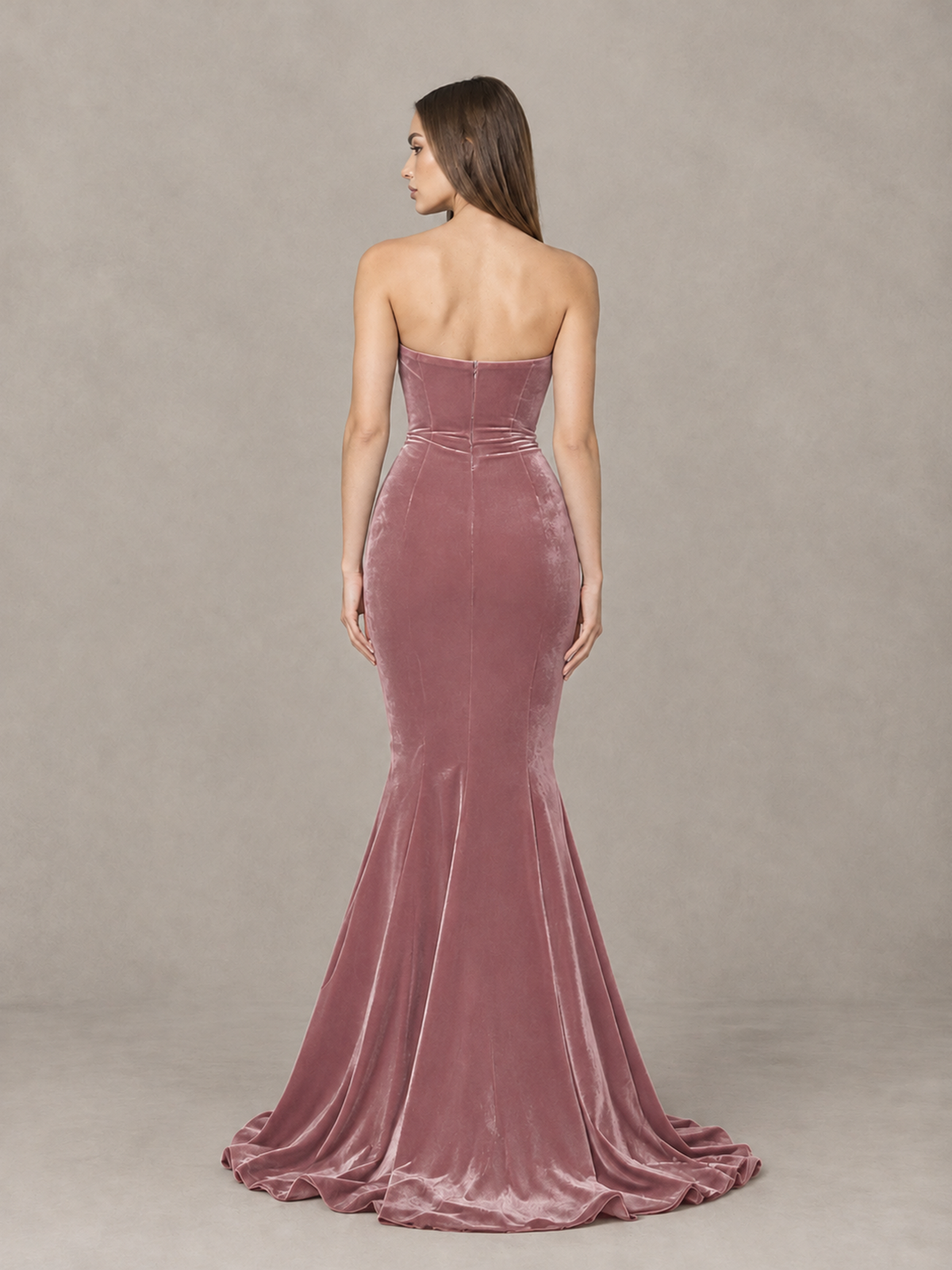 BOLODOO Dusty Rose Strapless Sweetheart Velvet-Look Mermaid Evening Dress - Dusty Rose - Dusty Rose_2