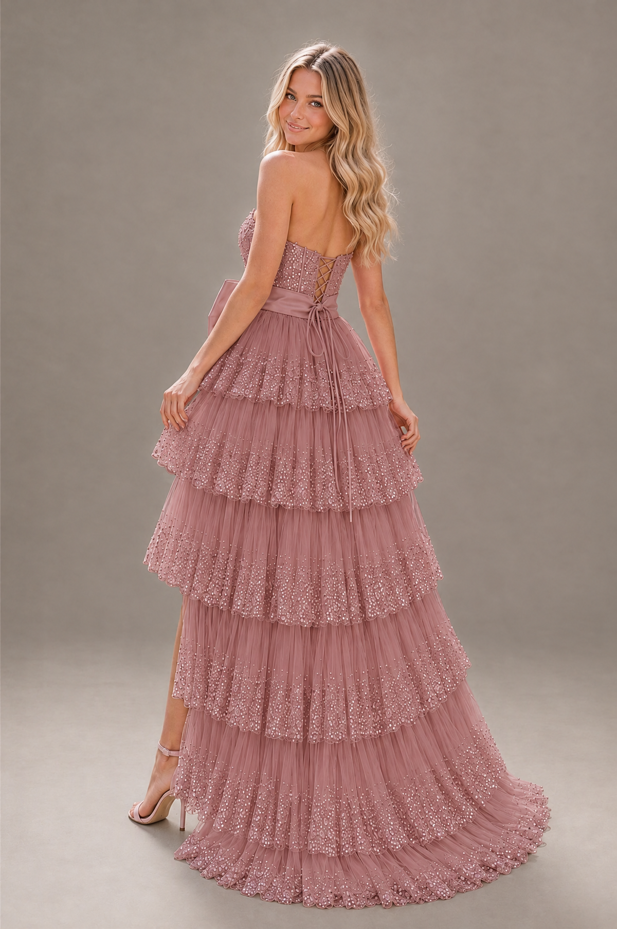 BOLODOO Dusty Rose Strapless Tiered Tulle Prom Dress with Bow - Dusty Rose - Dusty_Rose_2