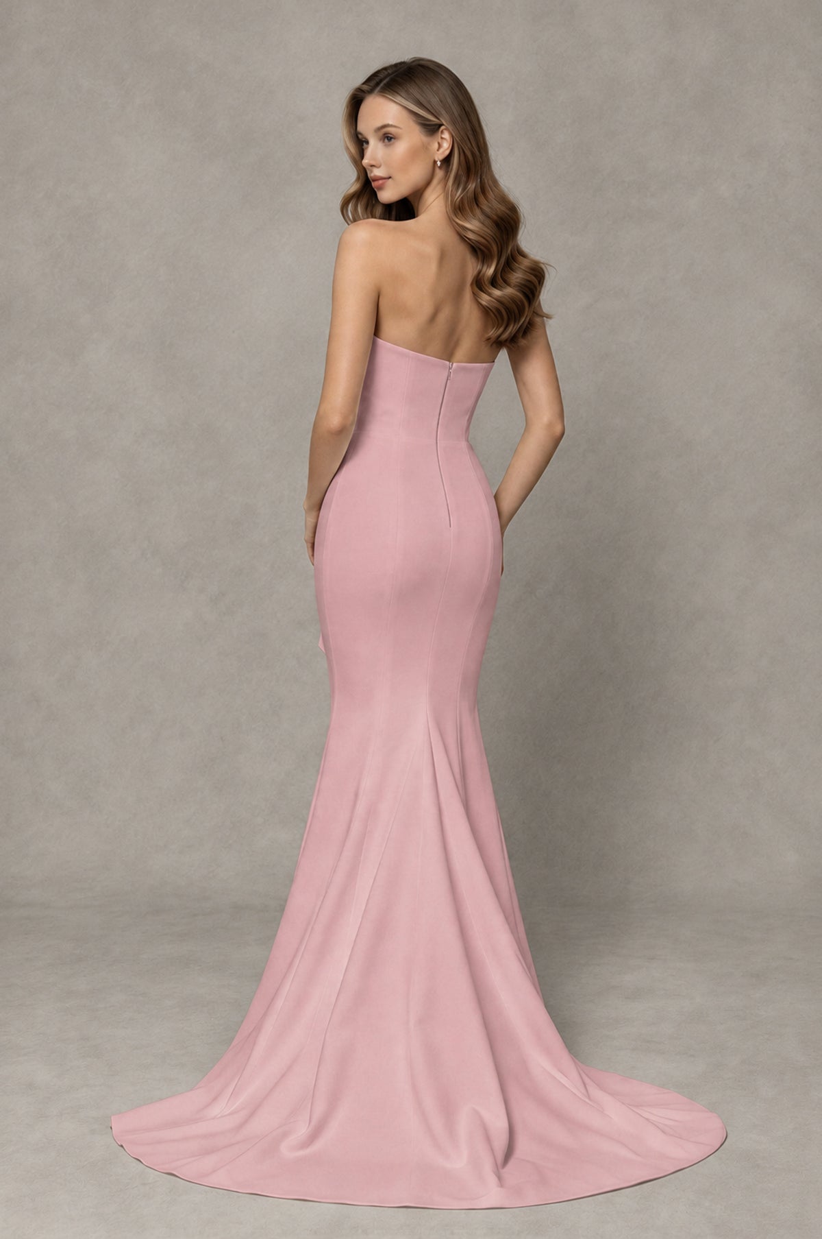 BOLODOO Dusty Rose Strapless Mermaid Evening Dress with Ruffle Slit and Train - Dusty Rose - Dusty Rose_2