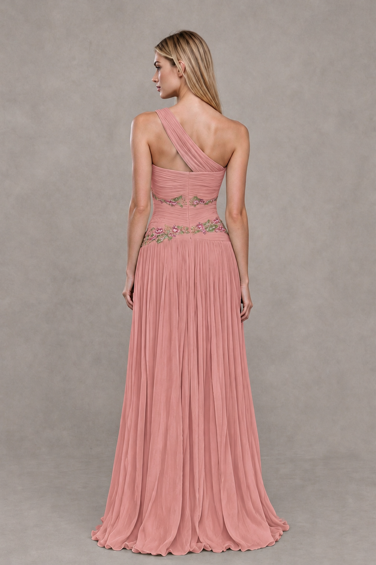 BOLODOO Dusty Rose One-Shoulder Floral Applique A-Line Evening Dress - Dusty Rose - Dusty Rose_2