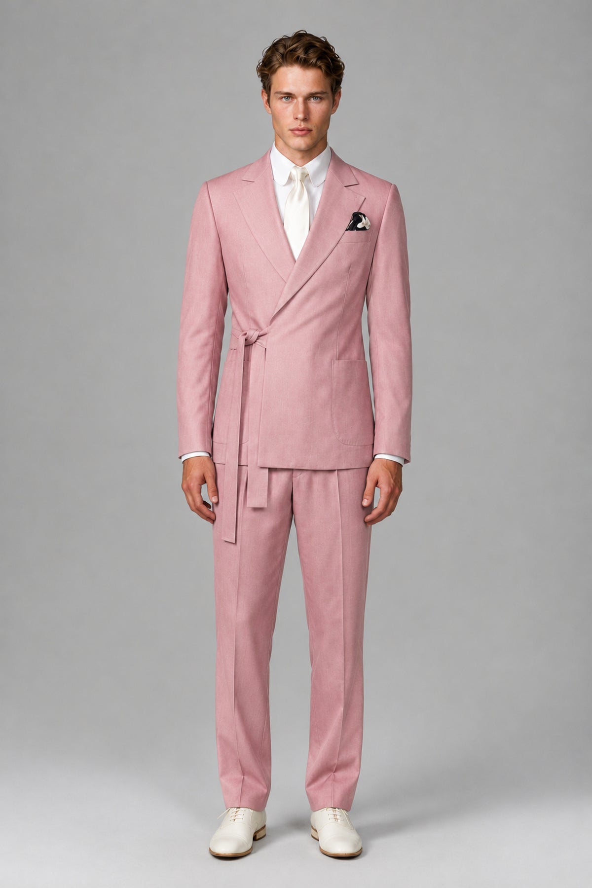 Bolodoo Men's Dusty Rose Wrap Tie-Waist Two-Piece Suit – Jacket & Trousers - Dusty Rose - Dusty Rose_2