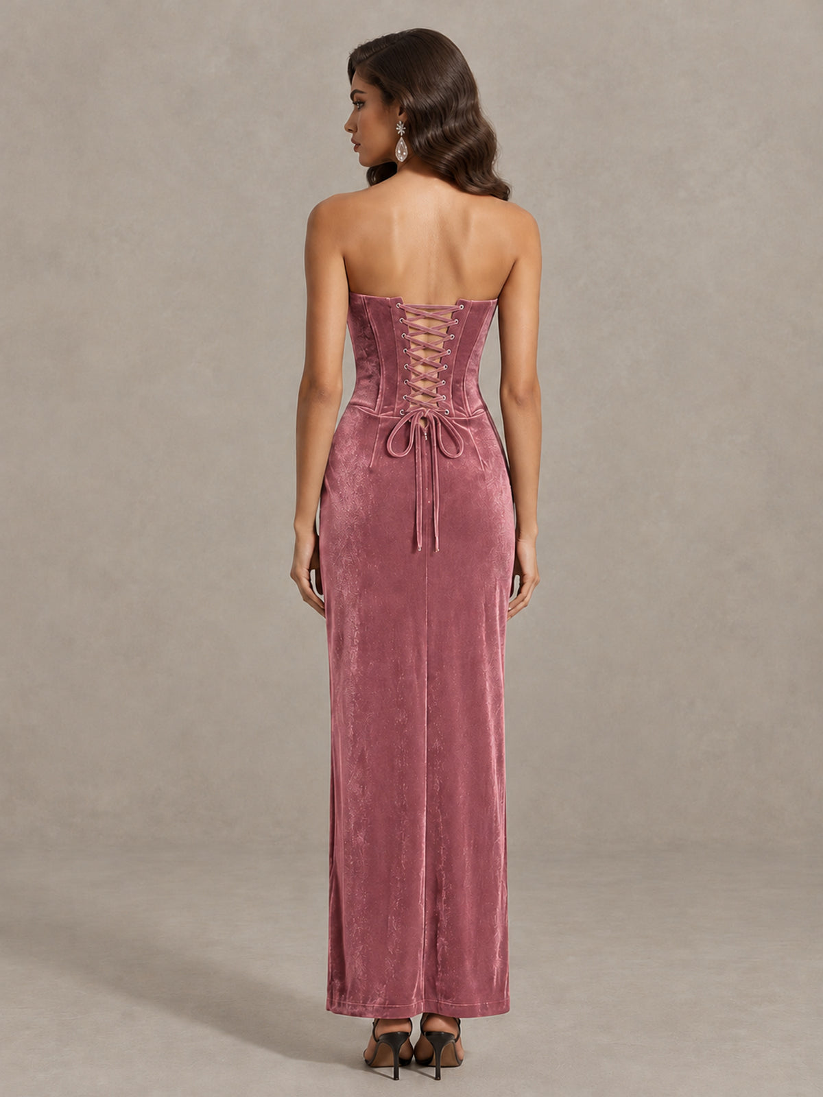 BOLODOO Dusty Rose Strapless Velvet Cocktail Maxi Dress - Dusty Rose - Dusty Rose_2