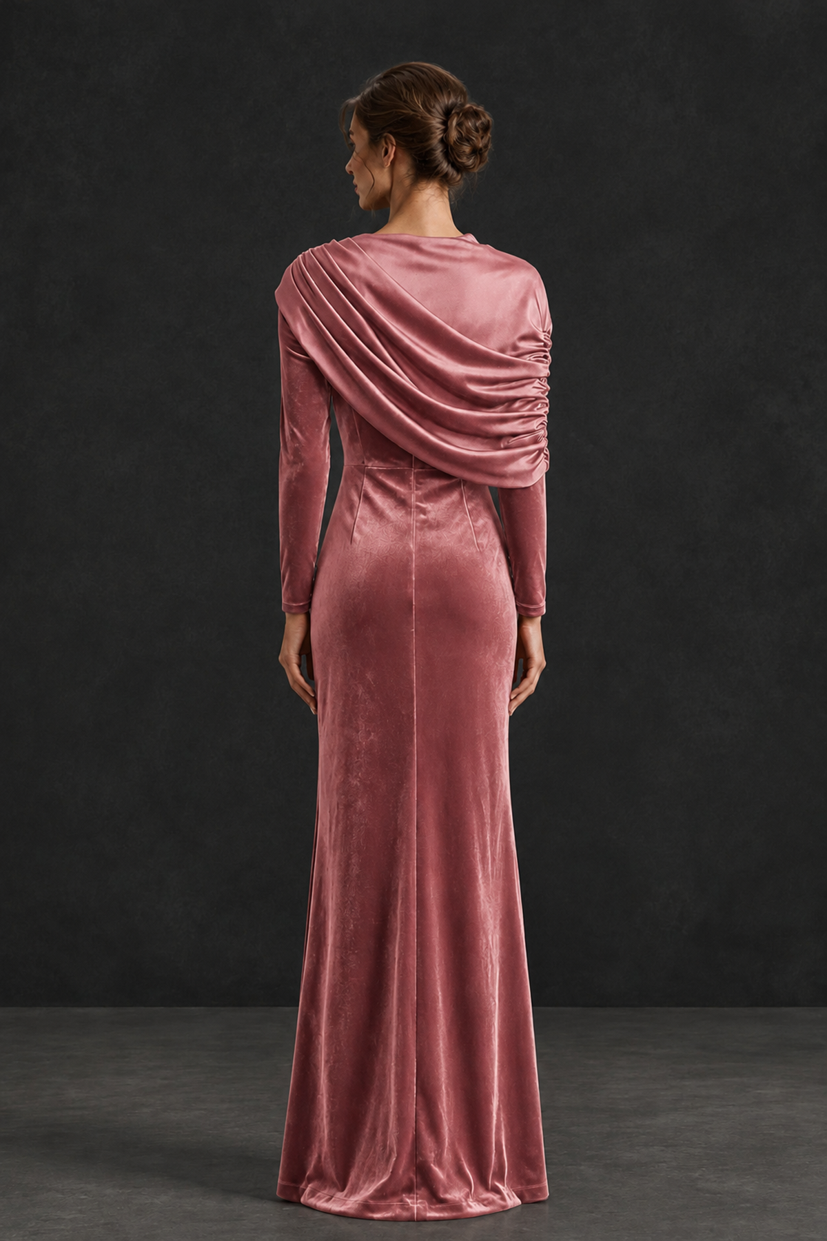 BOLODOO Dusty Rose Velvet Long Sleeve Draped Mother of the Bride Dress - Dusty Rose - Dusty_Rose_2
