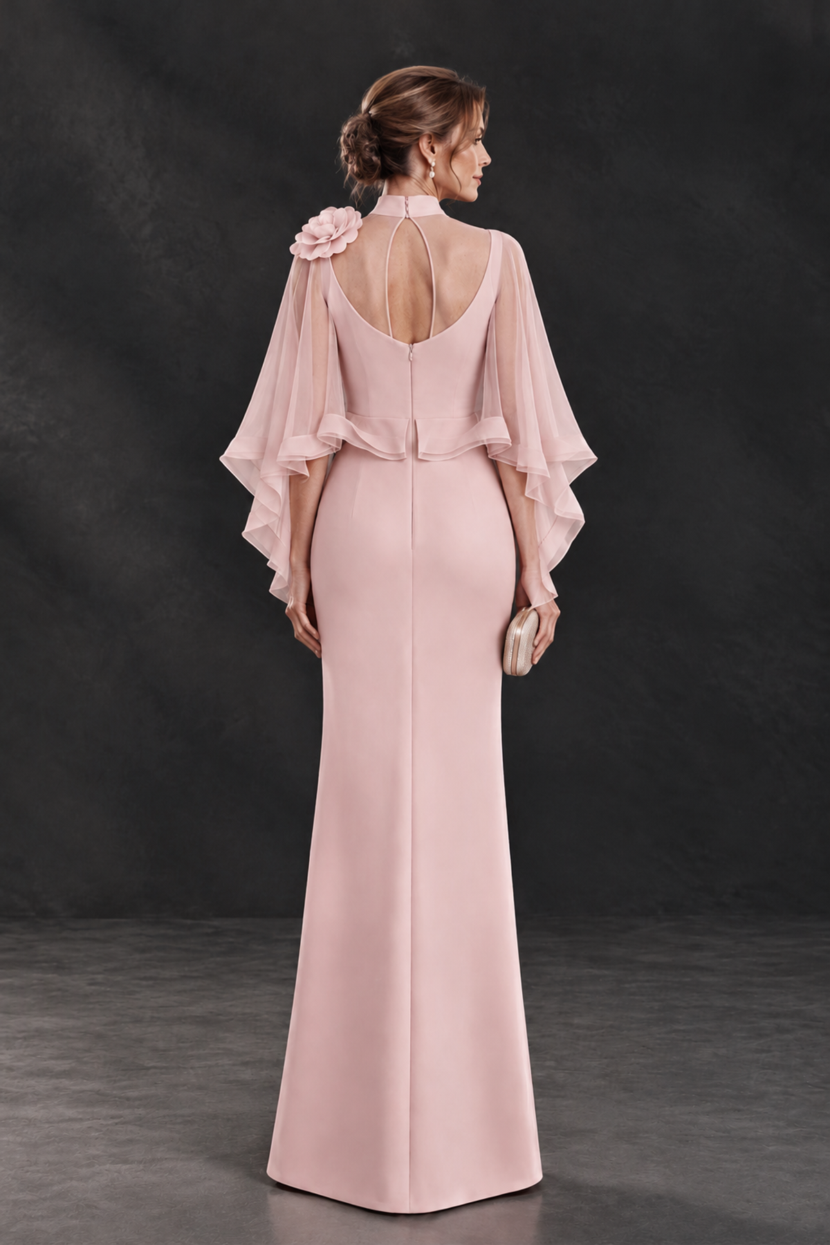 BOLODOO Dusty Rose Floral Cape Sleeve Mother of the Bride Dress - Dusty Rose - Dusty_Rose_2