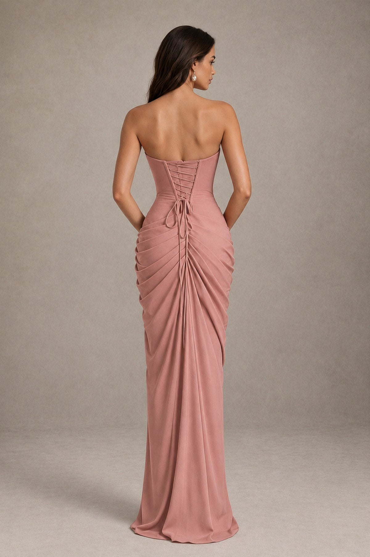 BOLODOO Strapless Draped Maxi Dress - Dusty Rose Backless Evening Gown with High Slit - Dusty Rose - Dusty Rose_2