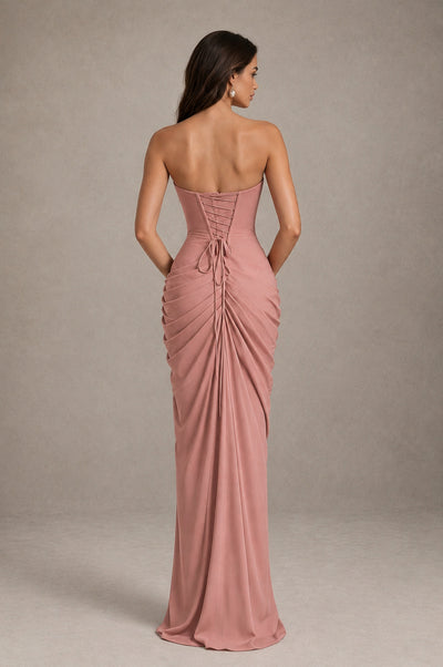 BOLODOO Strapless Draped Maxi Dress - Dusty Rose Backless Evening Gown with High Slit - Dusty Rose - Dusty Rose_2