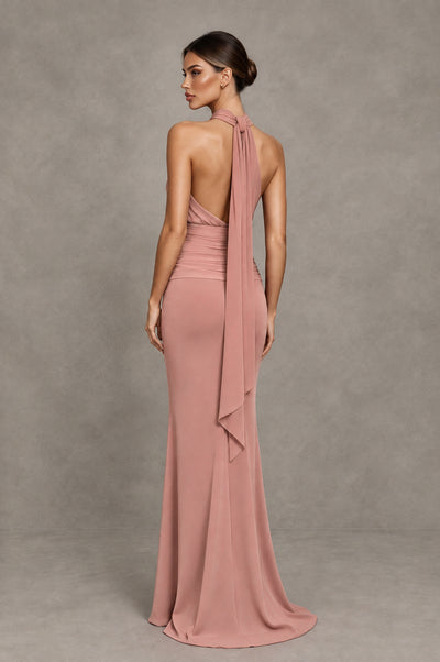BOLODOO Dusty Rose Chiffon Halter Maxi Formal Wedding Guest Dress - Dusty Rose - Dusty Rose_2