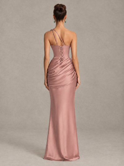BOLODOO Dusty Rose One-Shoulder Cutout Satin Mermaid Prom Dress - Dusty Rose - Dusty Rose_2