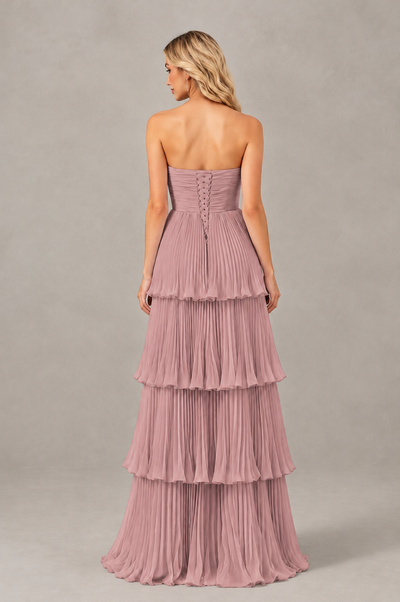 BOLODOO Dusty Rose Strapless Tiered Chiffon Maxi Dress - Dusty Rose