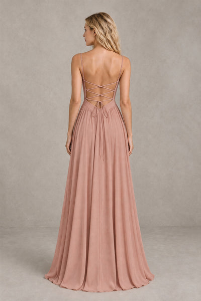 BOLODOO Dusty Rose Spaghetti Strap A-Line Bridesmaid Dress with Slit - Dusty Rose - Dusty Rose_2