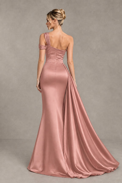 BOLODOO Dusty Rose Asymmetric Ruched Formal Evening Dress - Dusty Rose - Dusty Rose_2