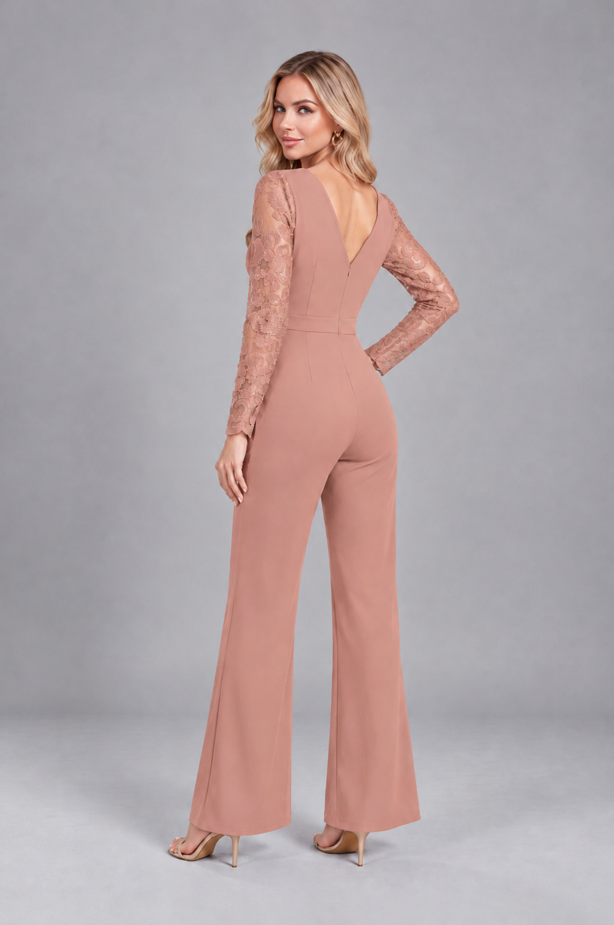 BOLODOO Dusty Rose Lace Long-Sleeve V-Neck Mother Pant Suit - Dusty Rose - Dusty Rose_2