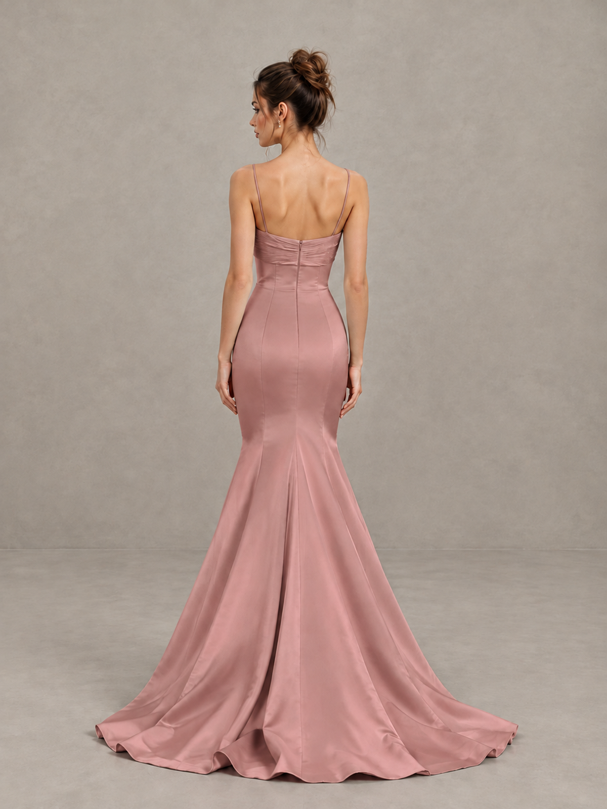 BOLODOO Dusty Rose Satin-Look Mermaid Prom Dress with Bow - Dusty Rose - Dusty Rose_2