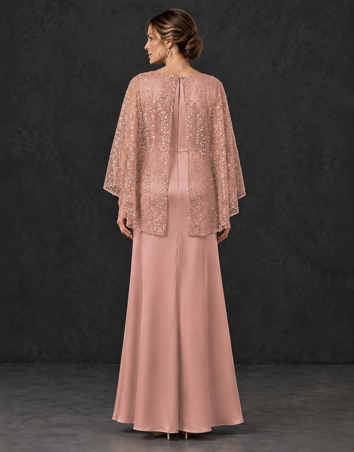 BOLODOO Dusty Rose Sparkle Cape Sleeve Mother of the Bride Dress - Dusty Rose - Dusty_Rose_2