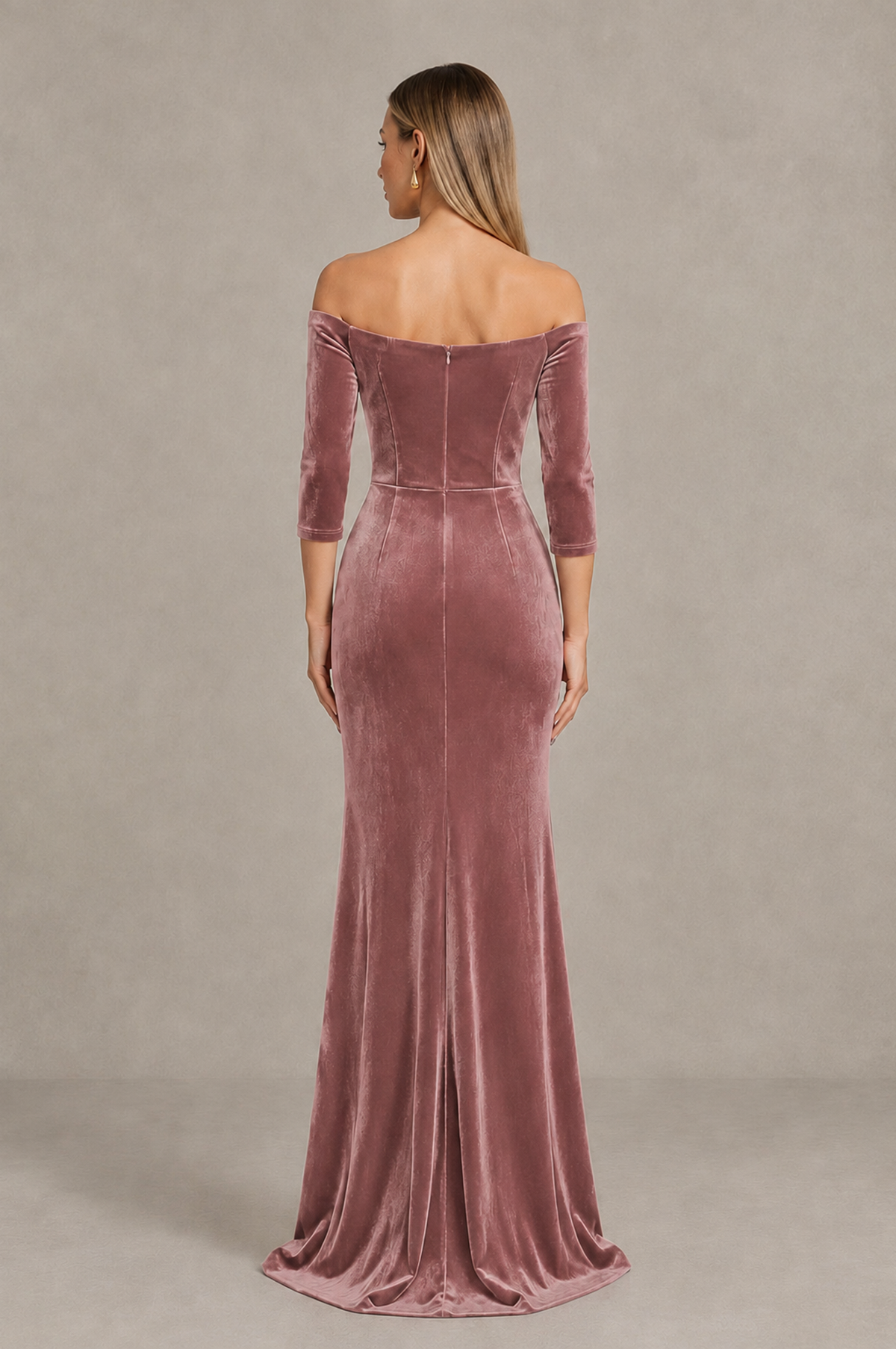 BOLODOO Dusty Rose Off-Shoulder Velvet Evening Dress with High Slit - Dusty Rose - Dusty_Rose_2
