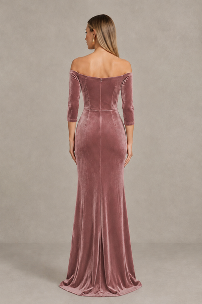 BOLODOO Dusty Rose Off-Shoulder Velvet Evening Dress with High Slit - Dusty Rose - Dusty_Rose_2