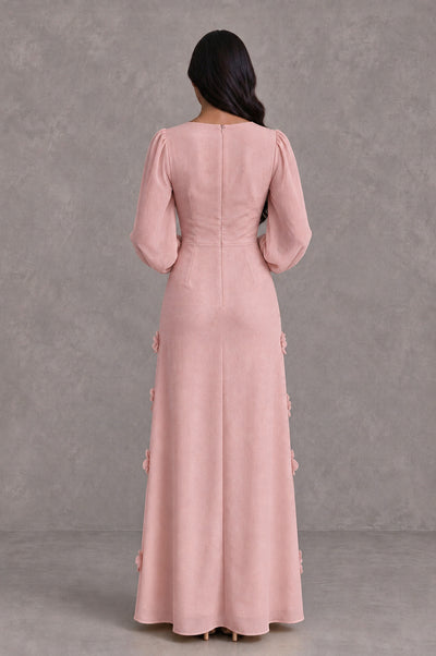 BOLODOO Dusty Rose Long Sleeve Floral Applique A-Line Evening Dress - Dusty Rose - Dusty Rose_2